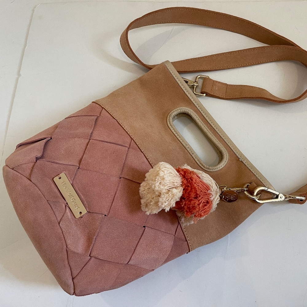 THE WOLF GANG Pink & Beige Crossover/Small Tote with Detachable Tassel: NWOT!